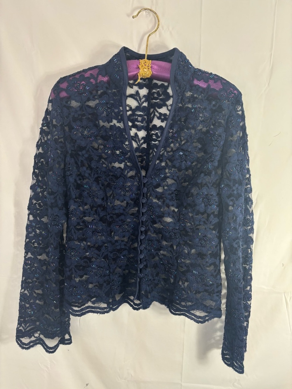 Lace Beaded Long Flare Sleeve Witchy Whimsigoth Sheer Button Up Blouse Size L - Picture 1 of 16